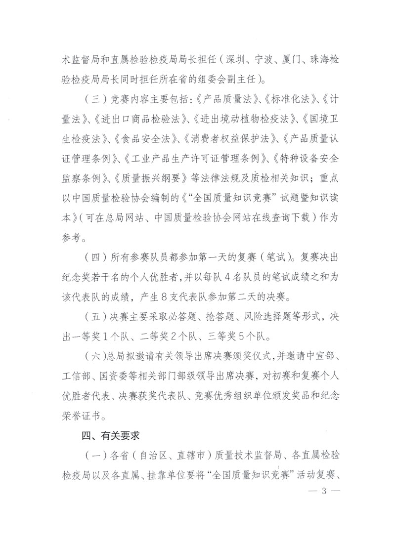 國家質(zhì)檢總局關(guān)于做好參加“全國質(zhì)量知識競賽”活動復賽決賽工作的通知